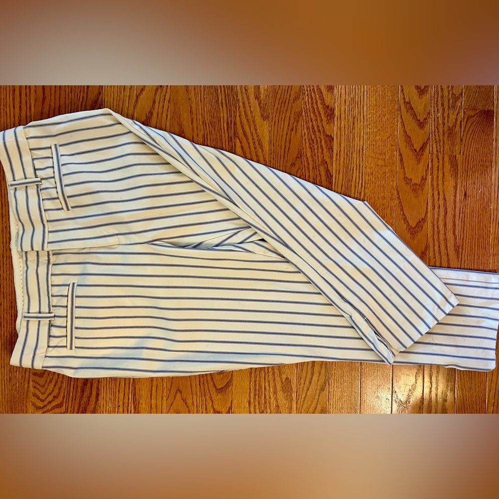 Striped High-Rise White & Navy Women’s Pants